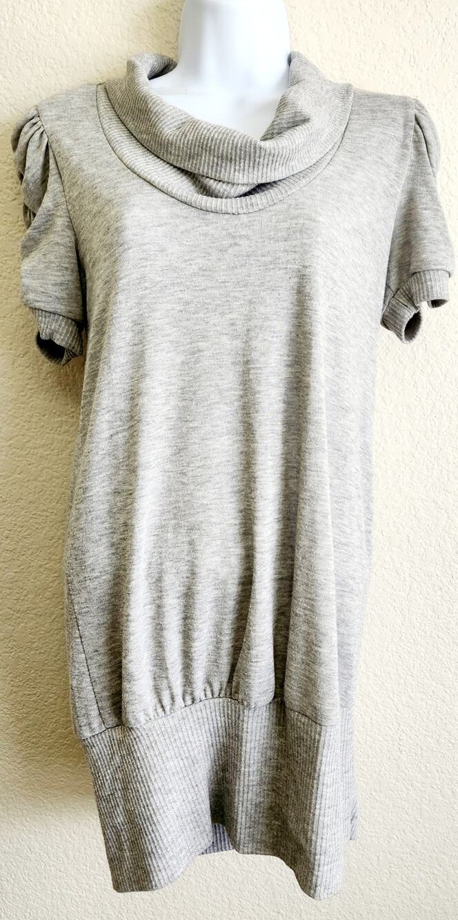 Ambiance Apparel Gray Cowl Neck Ruched Short Sleeve Top Large Soft Banded Waist